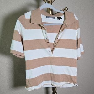 Liz Claiborne Tan and White Striped Shirt